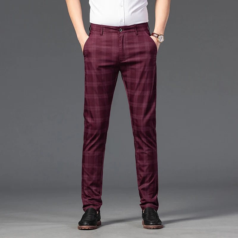 7 Models Spring New Men's Plaid Casual Pants Business Fashion Slim Stretch Male Skinny Trousers Brand Clothes 7 Color