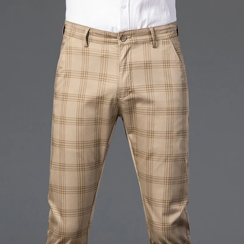 7 Models Spring New Men's Plaid Casual Pants Business Fashion Slim Stretch Male Skinny Trousers Brand Clothes 7 Color
