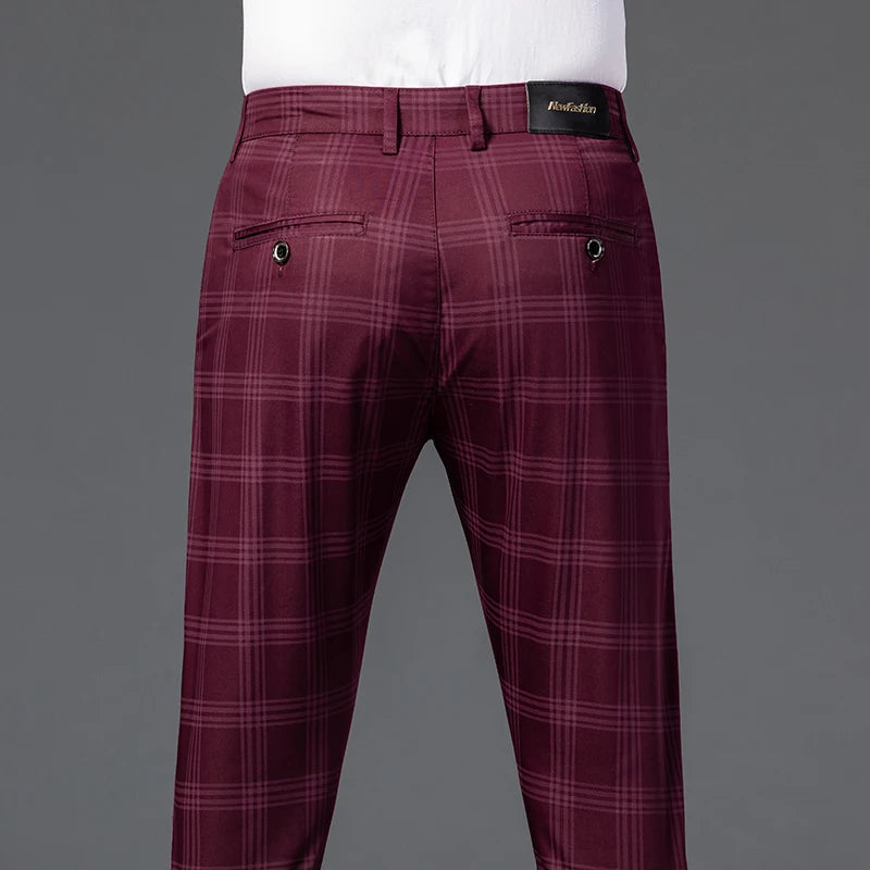 7 Models Spring New Men's Plaid Casual Pants Business Fashion Slim Stretch Male Skinny Trousers Brand Clothes 7 Color