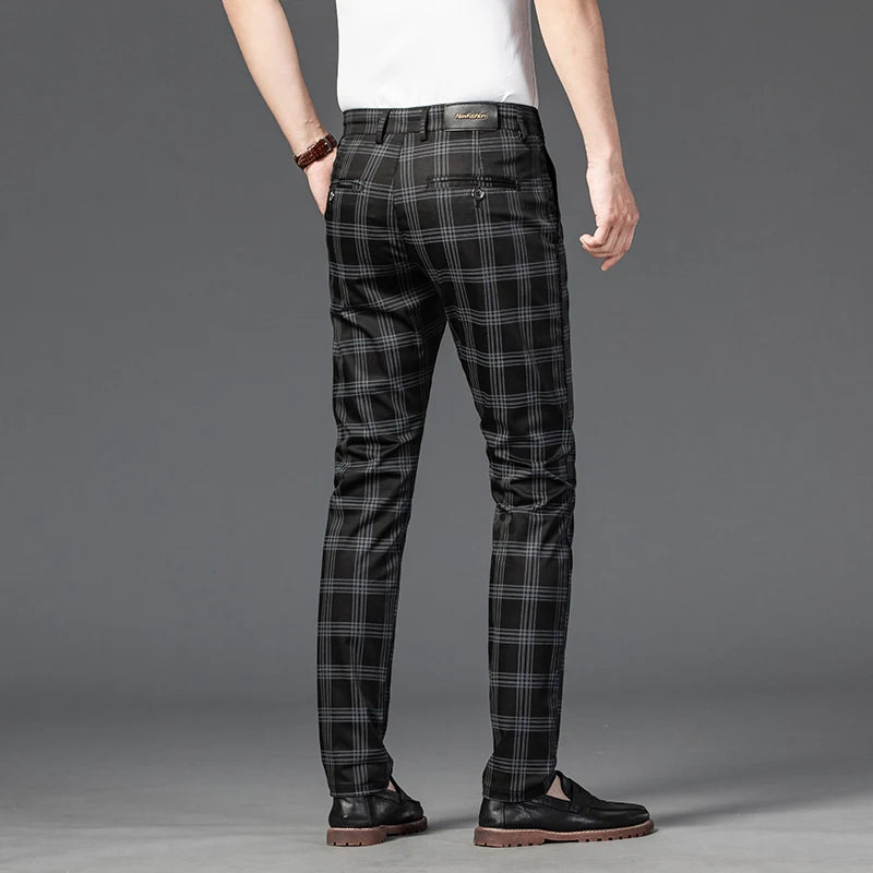 7 Models Spring New Men's Plaid Casual Pants Business Fashion Slim Stretch Male Skinny Trousers Brand Clothes 7 Color