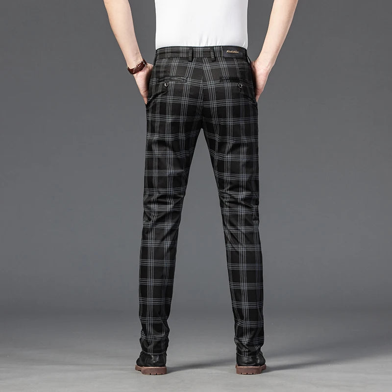 7 Models Spring New Men's Plaid Casual Pants Business Fashion Slim Stretch Male Skinny Trousers Brand Clothes 7 Color