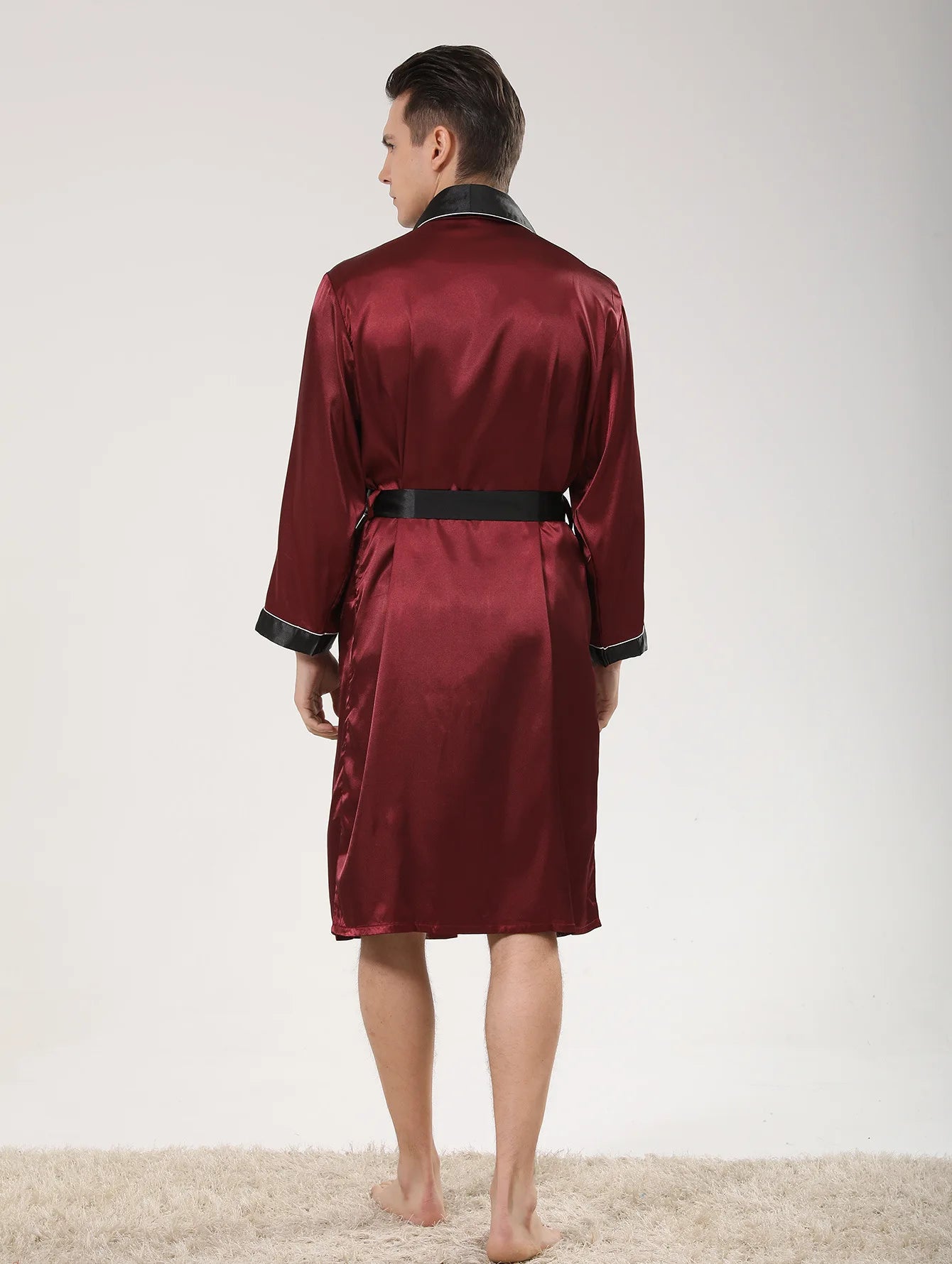 Burgundy Spring Summer Thin Men’s Satin Robe