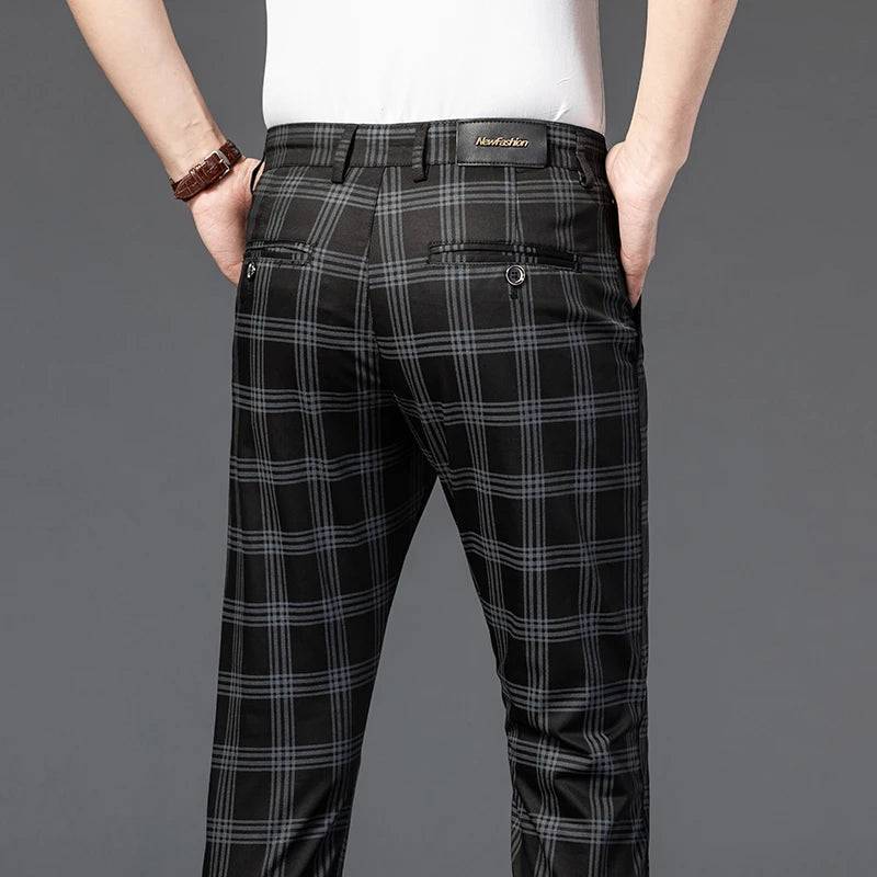 7 Models Spring New Men's Plaid Casual Pants Business Fashion Slim Stretch Male Skinny Trousers Brand Clothes 7 Color