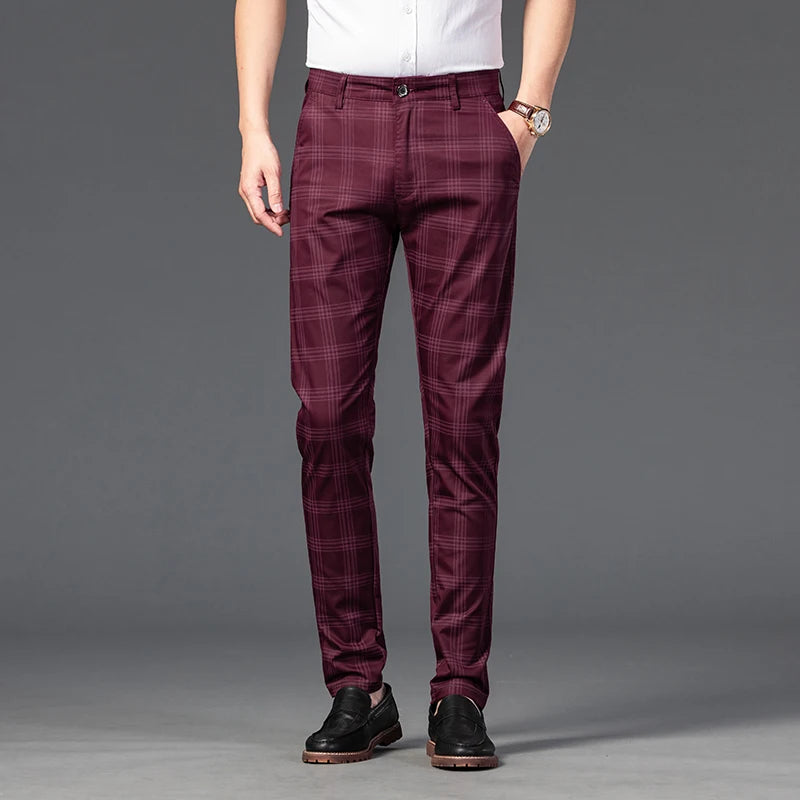 7 Models Spring New Men's Plaid Casual Pants Business Fashion Slim Stretch Male Skinny Trousers Brand Clothes 7 Color