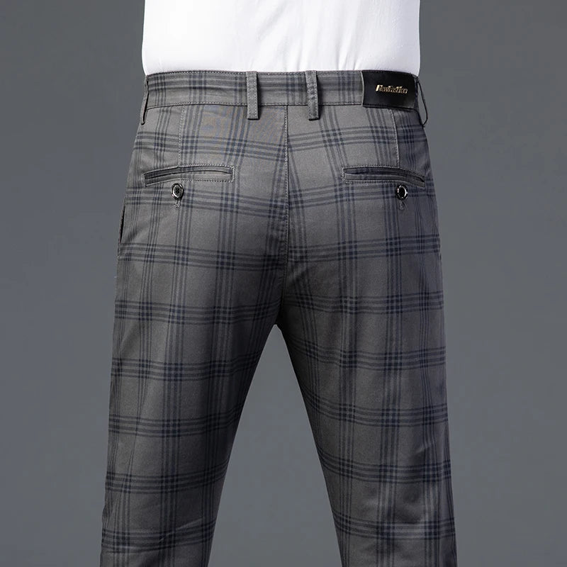 7 Models Spring New Men's Plaid Casual Pants Business Fashion Slim Stretch Male Skinny Trousers Brand Clothes 7 Color