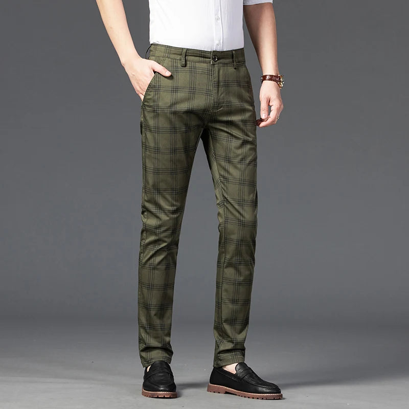 7 Models Spring New Men's Plaid Casual Pants Business Fashion Slim Stretch Male Skinny Trousers Brand Clothes 7 Color