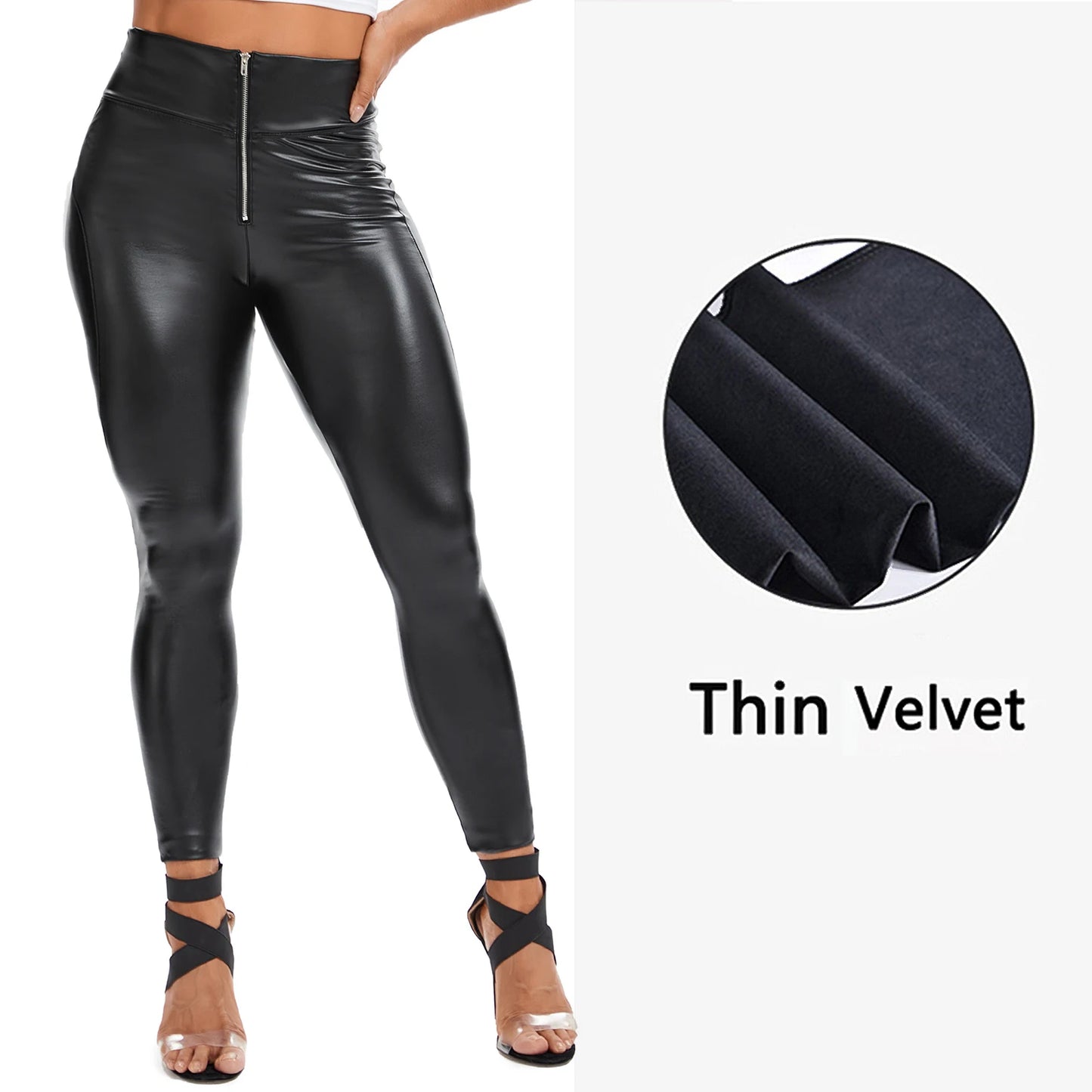 High Waist Zipper Pu Leggings For Women Black Push Up Leggins Lady Sexy Booty Stretch Slim Sport Pants Pu Leather Legging Female