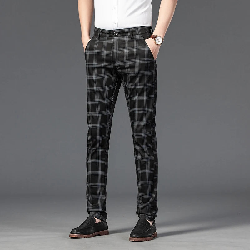 7 Models Spring New Men's Plaid Casual Pants Business Fashion Slim Stretch Male Skinny Trousers Brand Clothes 7 Color
