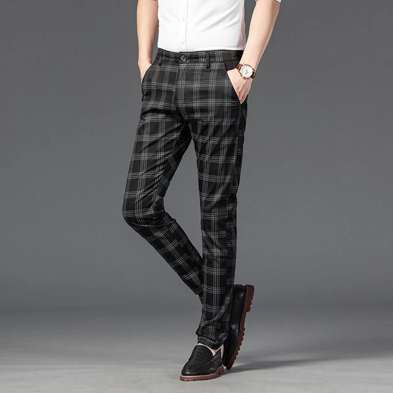 7 Models Spring New Men's Plaid Casual Pants Business Fashion Slim Stretch Male Skinny Trousers Brand Clothes 7 Color