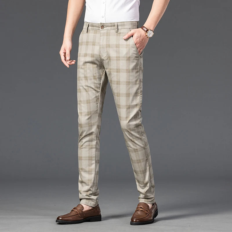 7 Models Spring New Men's Plaid Casual Pants Business Fashion Slim Stretch Male Skinny Trousers Brand Clothes 7 Color