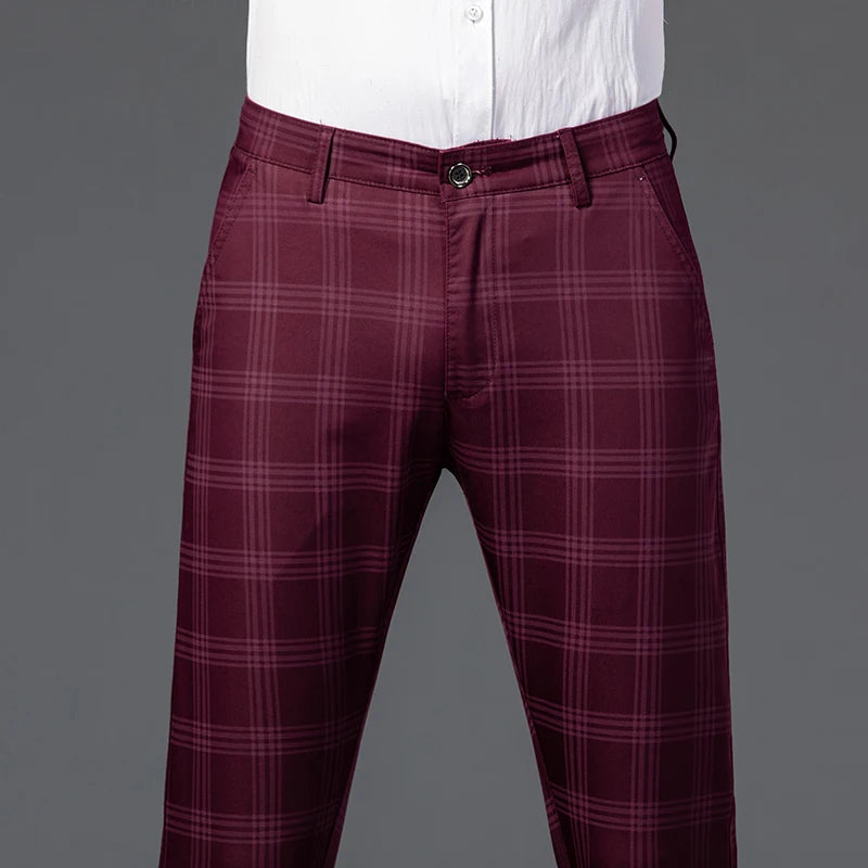 7 Models Spring New Men's Plaid Casual Pants Business Fashion Slim Stretch Male Skinny Trousers Brand Clothes 7 Color