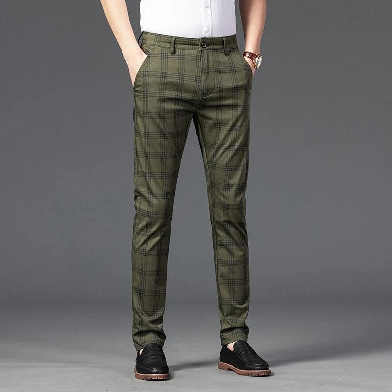 7 Models Spring New Men's Plaid Casual Pants Business Fashion Slim Stretch Male Skinny Trousers Brand Clothes 7 Color