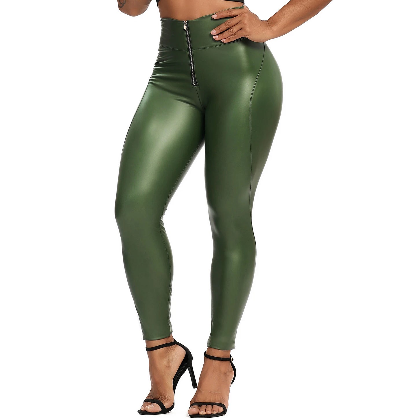 High Waist Zipper Pu Leggings For Women Black Push Up Leggins Lady Sexy Booty Stretch Slim Sport Pants Pu Leather Legging Female