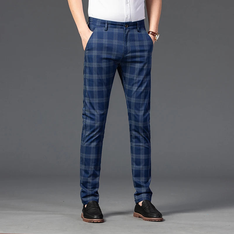 7 Models Spring New Men's Plaid Casual Pants Business Fashion Slim Stretch Male Skinny Trousers Brand Clothes 7 Color