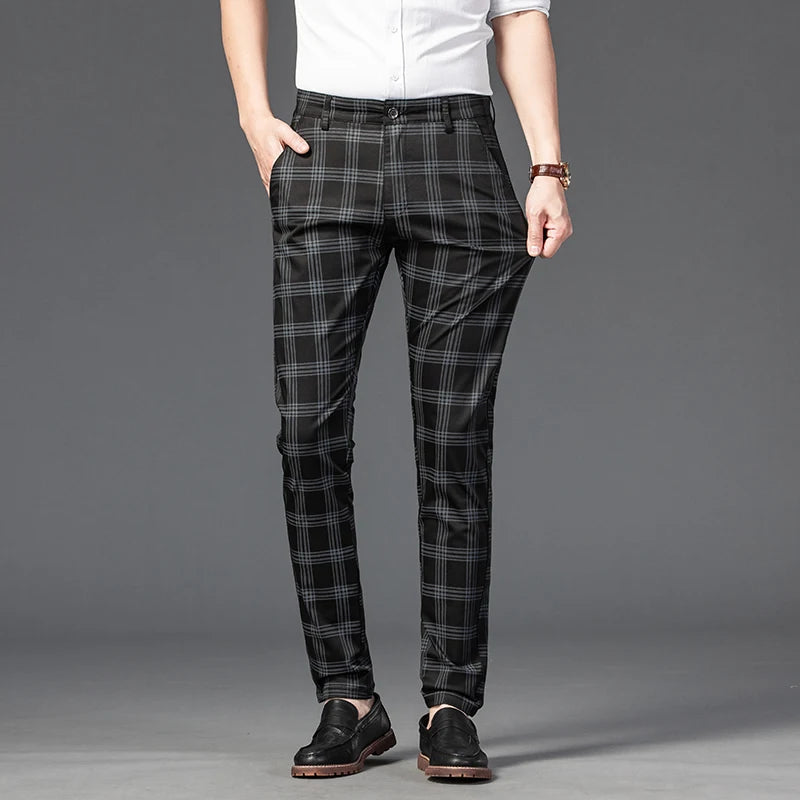 7 Models Spring New Men's Plaid Casual Pants Business Fashion Slim Stretch Male Skinny Trousers Brand Clothes 7 Color