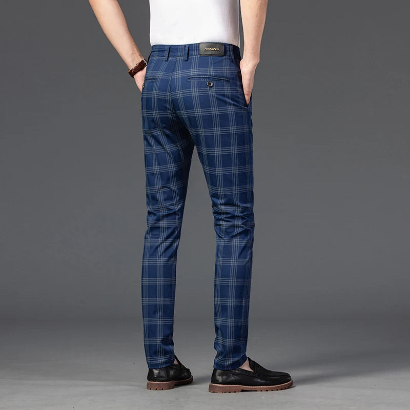 7 Models Spring New Men's Plaid Casual Pants Business Fashion Slim Stretch Male Skinny Trousers Brand Clothes 7 Color