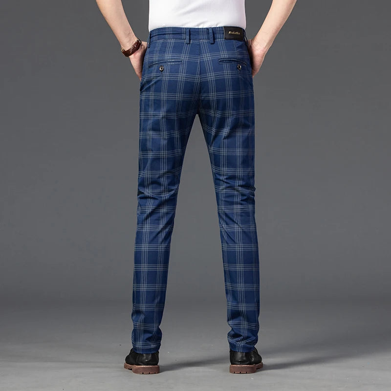 7 Models Spring New Men's Plaid Casual Pants Business Fashion Slim Stretch Male Skinny Trousers Brand Clothes 7 Color