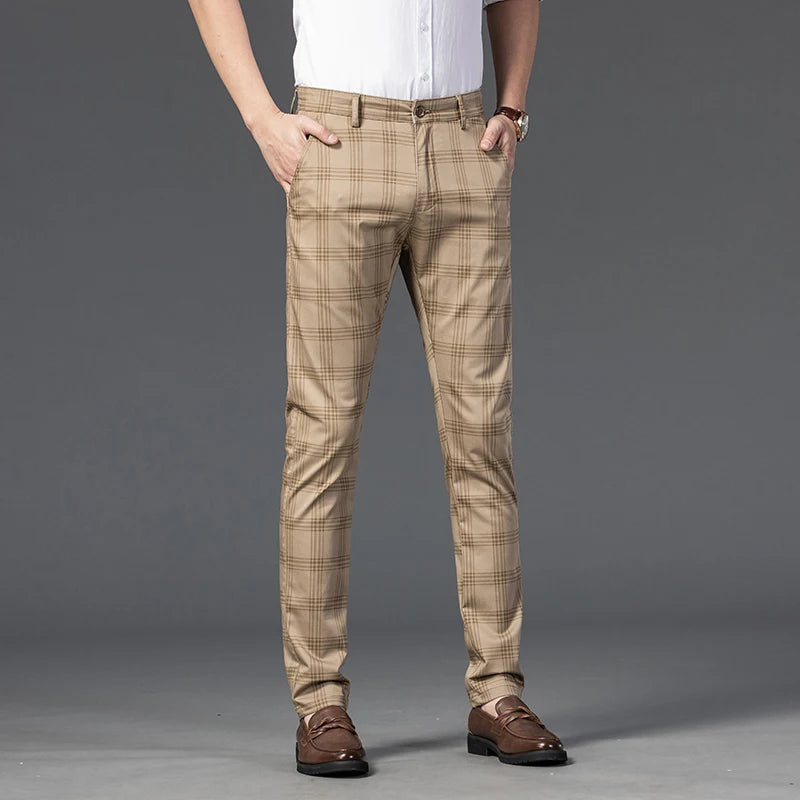 7 Models Spring New Men's Plaid Casual Pants Business Fashion Slim Stretch Male Skinny Trousers Brand Clothes 7 Color