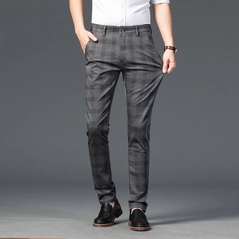 7 Models Spring New Men's Plaid Casual Pants Business Fashion Slim Stretch Male Skinny Trousers Brand Clothes 7 Color