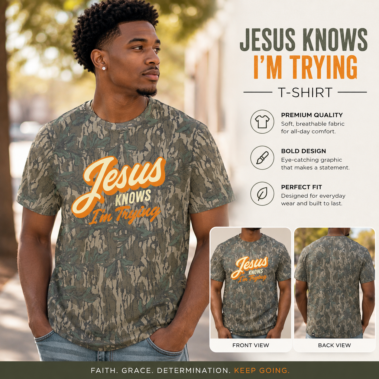 Jesus Knows I'm Trying T-Shirt The Mad Hatter Company