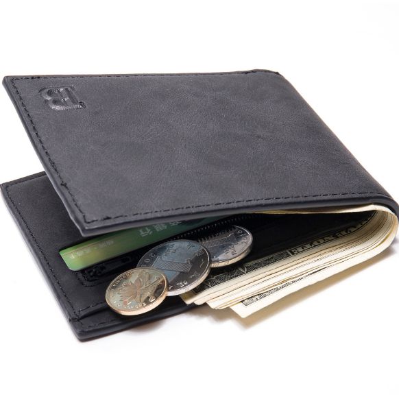 Men's Suede Wallet with Coin Bag Zipper