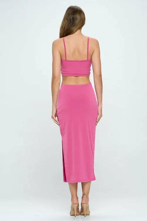 Solid V neck Cutout Dress with Slit FashionMojos.com