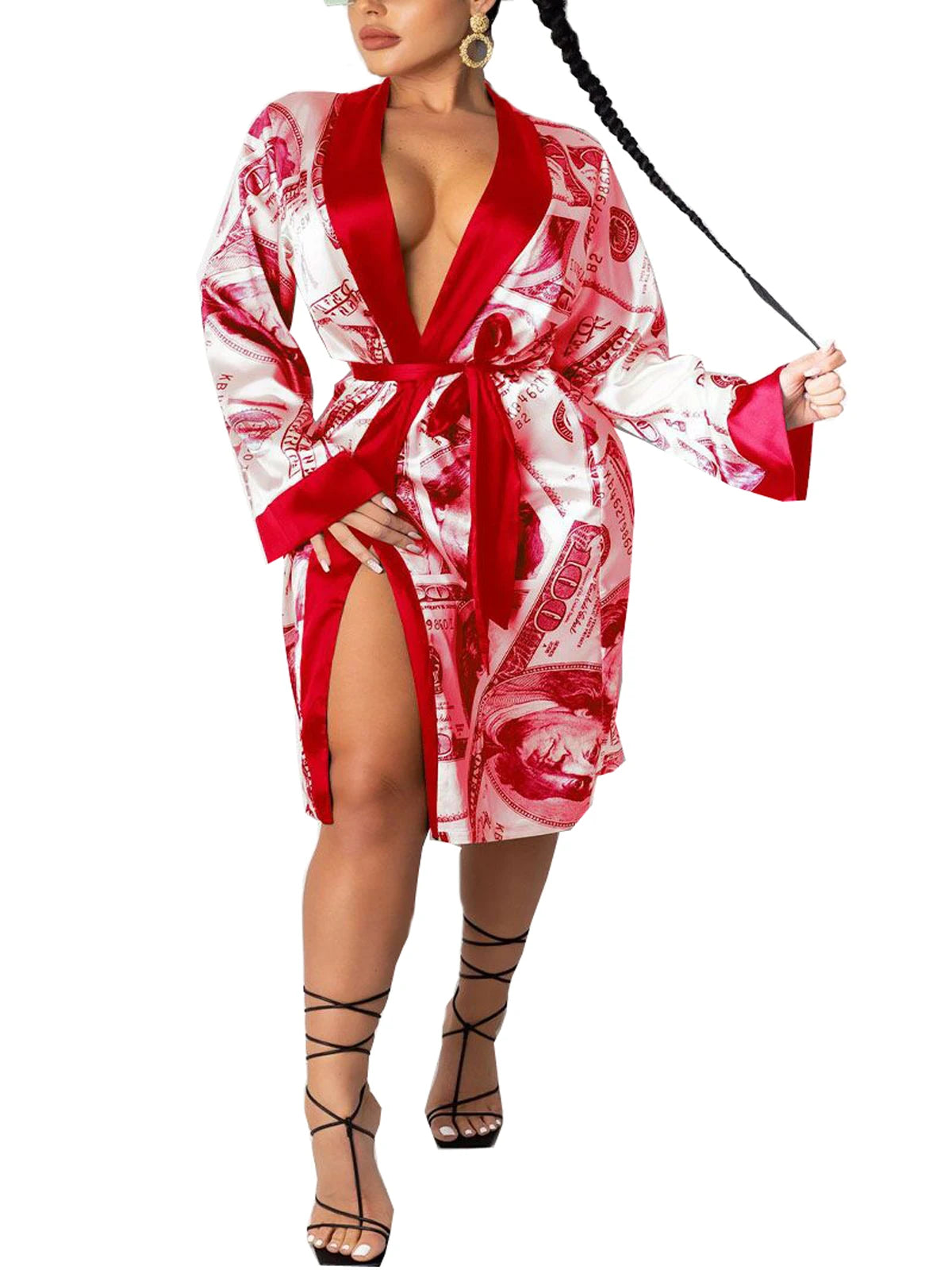 Aesthetic Cardigan Long Sleeve Midi Bandage Dress Money Pajamas Fall Clothes for Women Fashion Sexy Lounge Wear