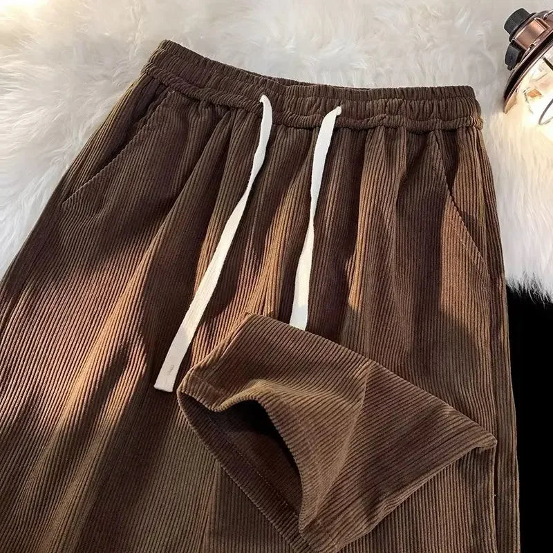 Vintage Brown Corduroy Casual Pants Loose Fit Spring Autumn New Straight-Leg Pants Trendy Brand Sweatpants For Men