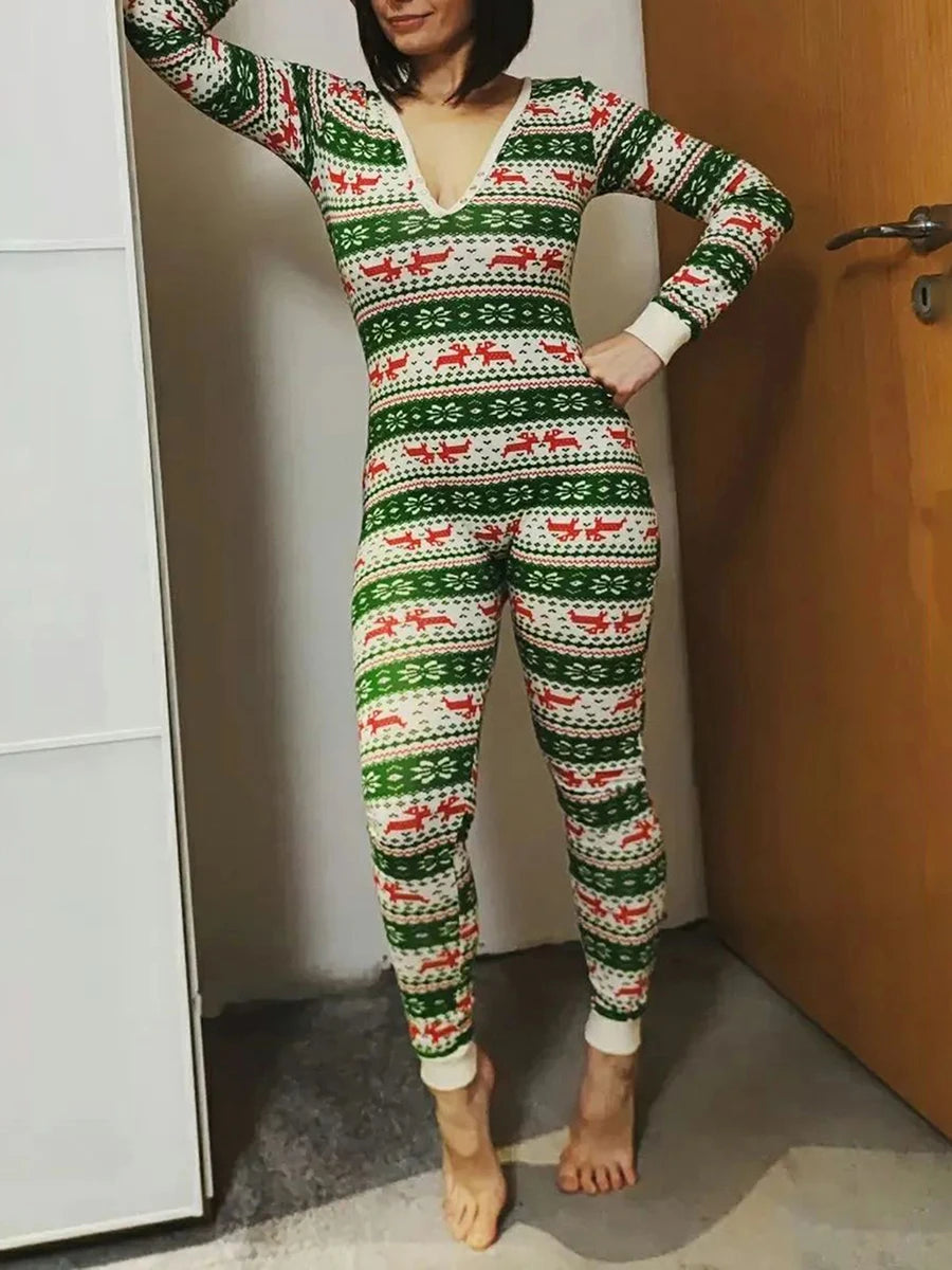 hirigin Women Sexy Christmas Pajamas Rompers Fashion Long Sleeve Printing Bodycon jumpsuit Ugly Christmas Pjs Sleepwear