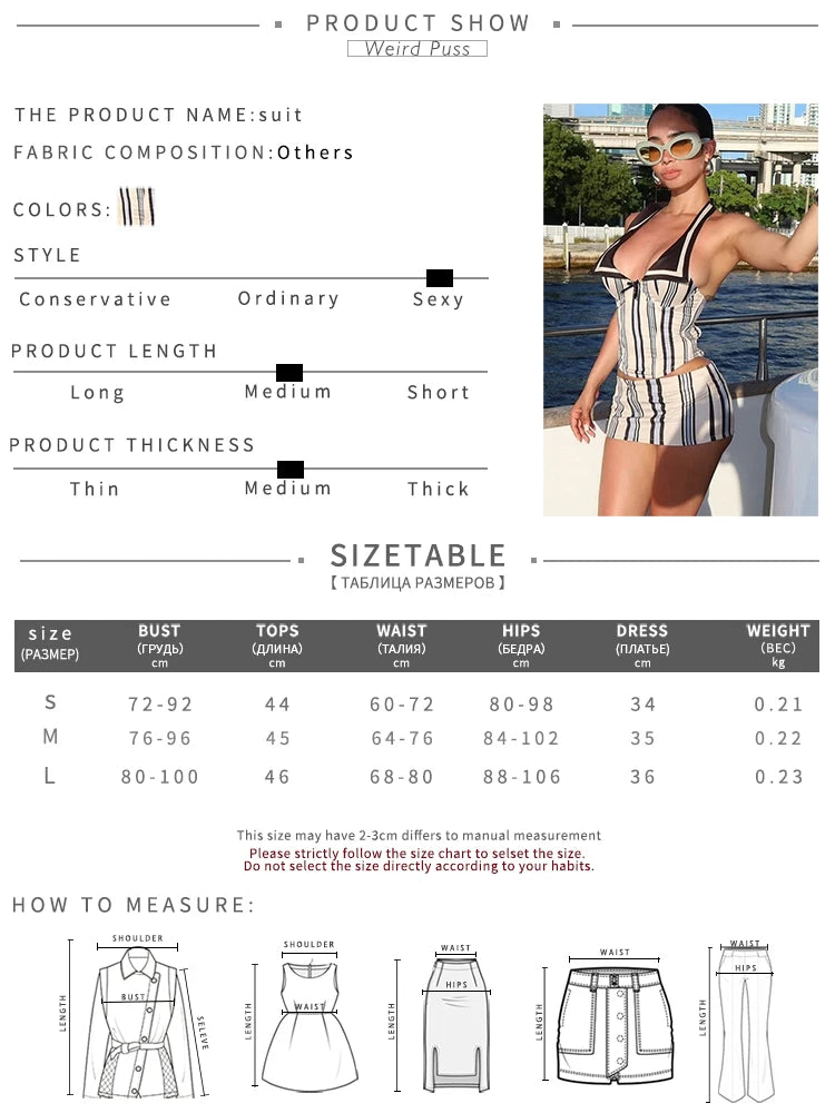 Weird Puss Stripe Print Women 2 Piece Set Summer Backless Low-Neck Halter Tank Tops+Shorts Fashion Vacation Streetwear Outfits
