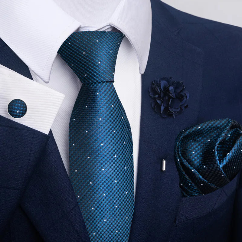 Luxury Mens Ties Floral Black Gold Ties Paisley NeckTie Pocket Square Cufflinks Brooch Set Men's Wedding Party Tie