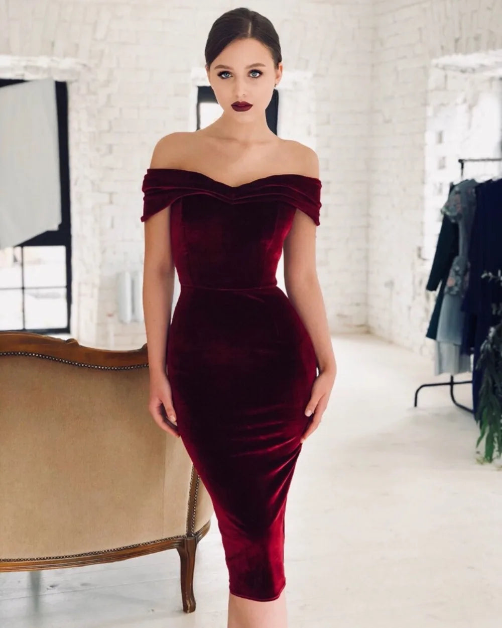 Velvet Party Evening Dress Women Sexy V-neck Off Shoulder Gown Banquet Prom Dresses Streetwear Vestidos Woman Clothing Traf