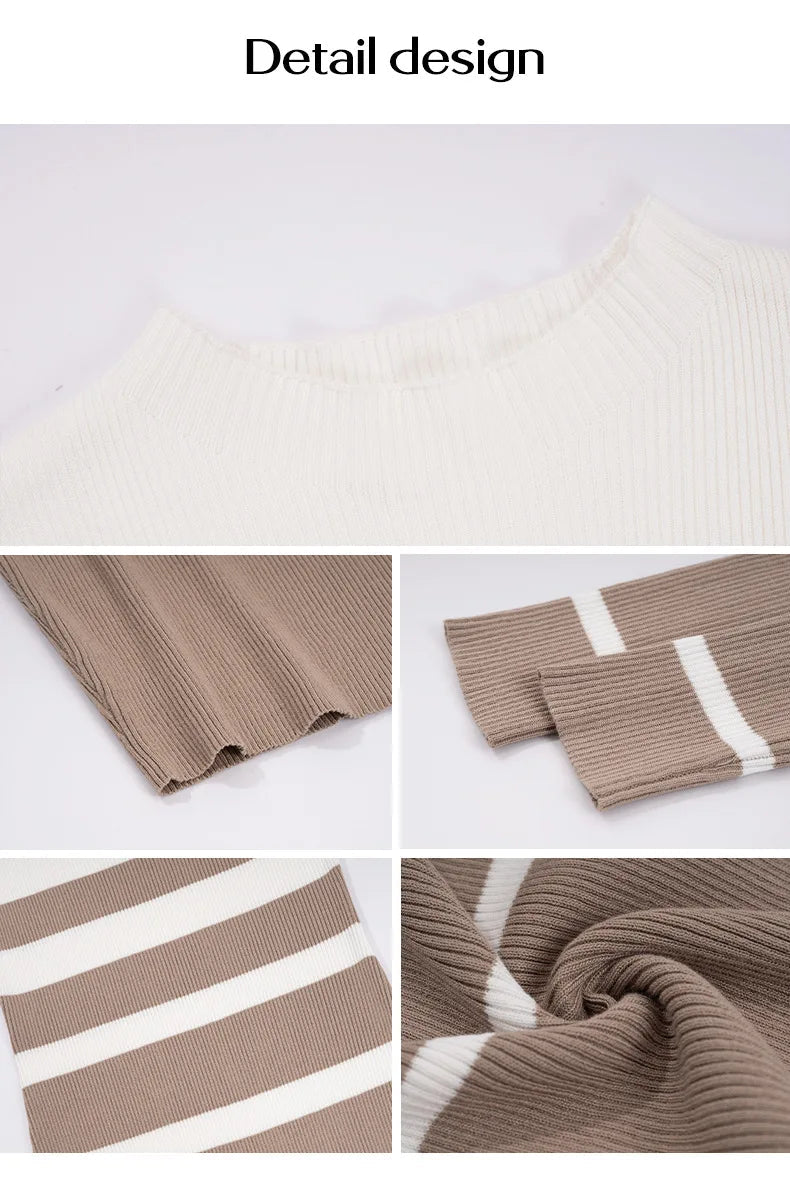 Women'S Fall Striped Sweater Midi Dress Round Neck Long Sleeve Ribbed Knit Slim Fit Dress New Long Sleeve Dress FashionMojos.com
