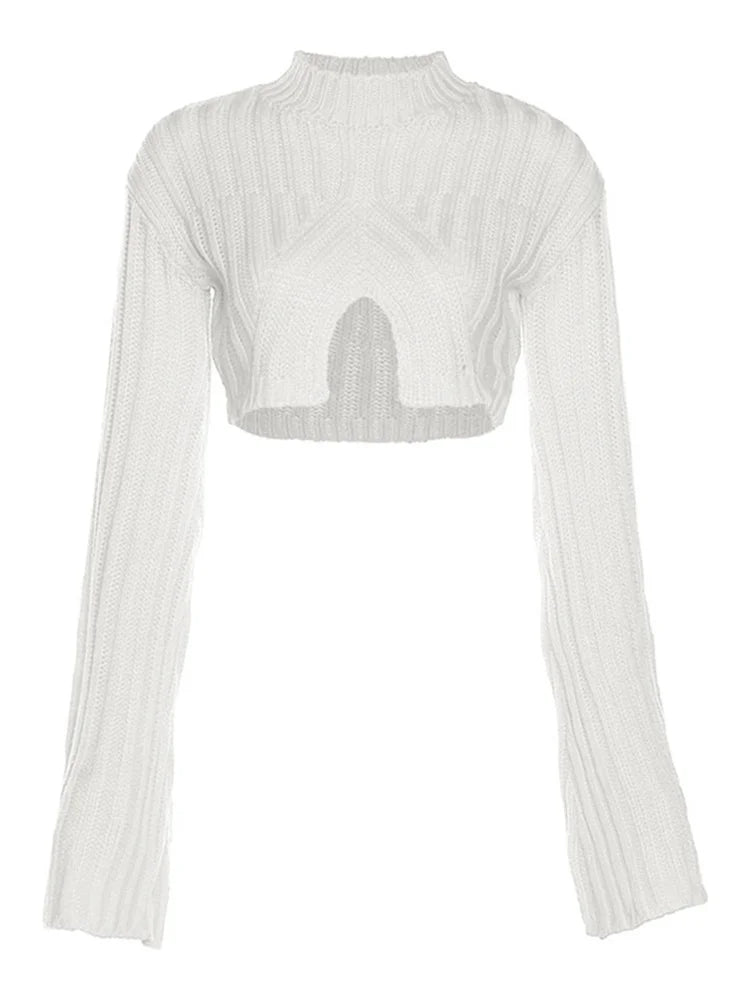 Nibber Autumn Solid Color Pullovers Clother For Women O-neck Midriff-baring Long-sleveed All-match Sweater Streetwear Travel