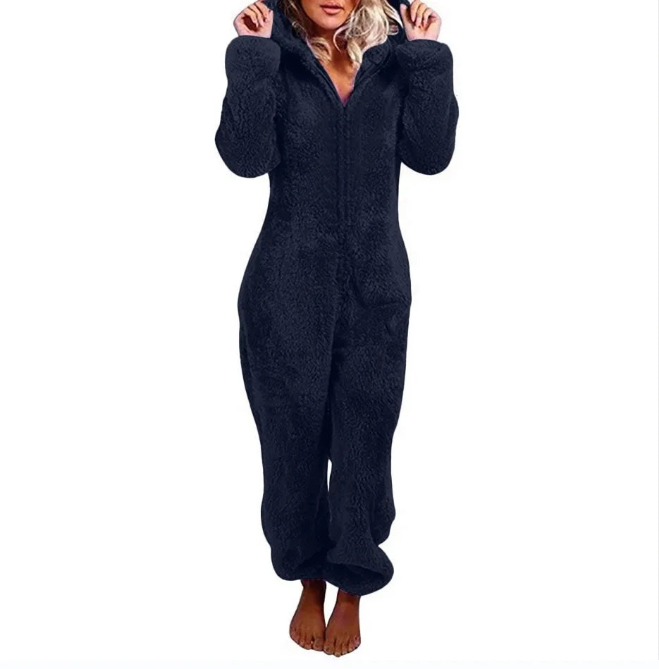 Harem Jumpsuit Spaghetti Long Cap Zipper Warm Winter Vintage Loose Wide Leg Overall Jumpsuits Playsuits Bodysuits Women Pajamas