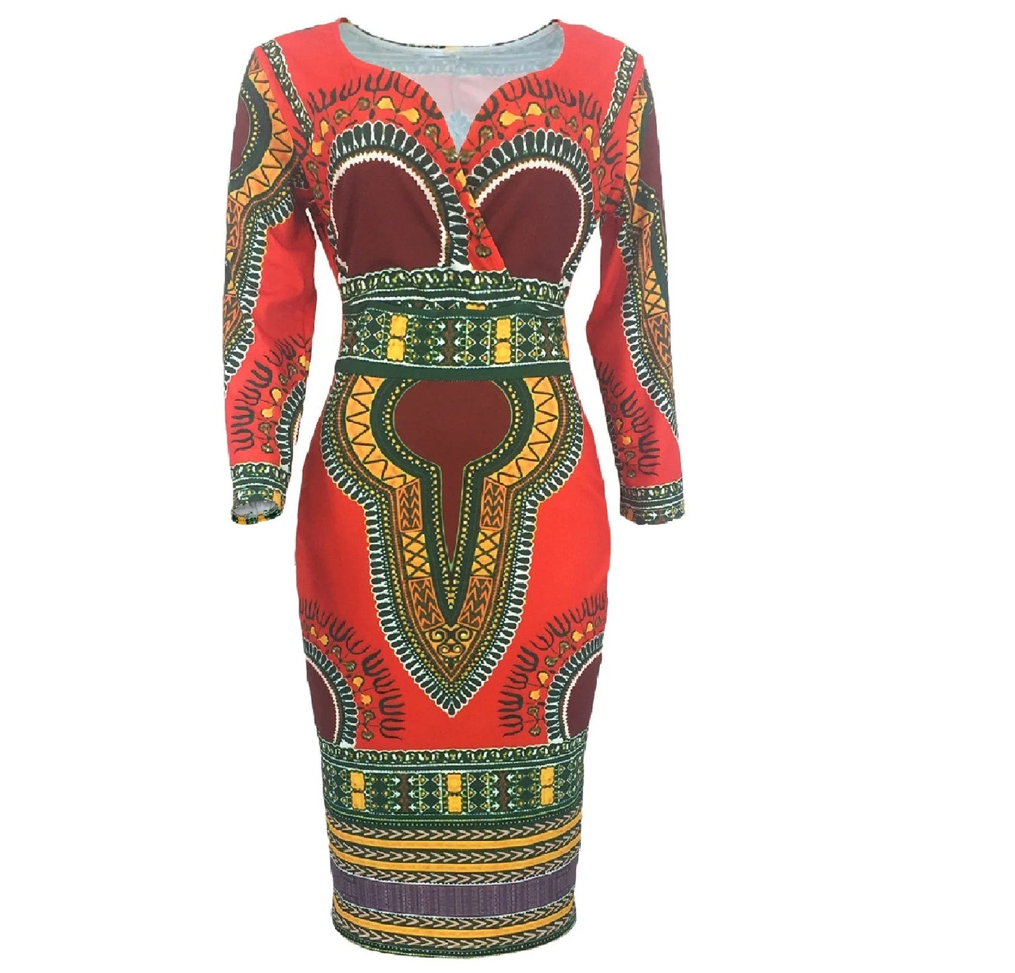 New Fashion Print Dress Waist Women's Ethnic Style Package Hip Skirt V-neck Tight A-line Skirt African Women's Clothing
