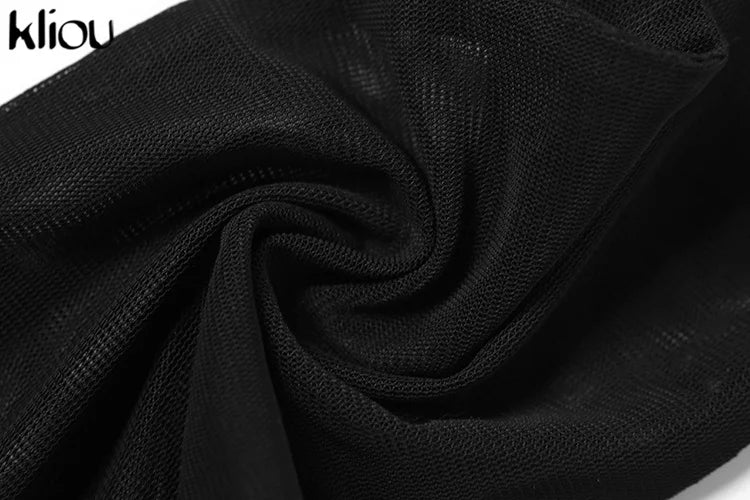 kliou Summer Women Sexy Mesh Mini Dress K24D42446 Girl Hot Halter Deep-V Backless Ribbons Robe Party Club Midnight Dance Vestido