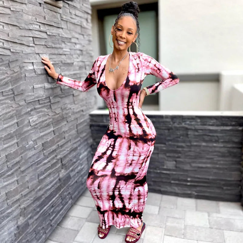 Sexy Print Maxi Dresses Ladies Elegant Bodycon Women Dress Vintage Robe Femme Party Bandage Long Dress Woman Clothes Vestidos