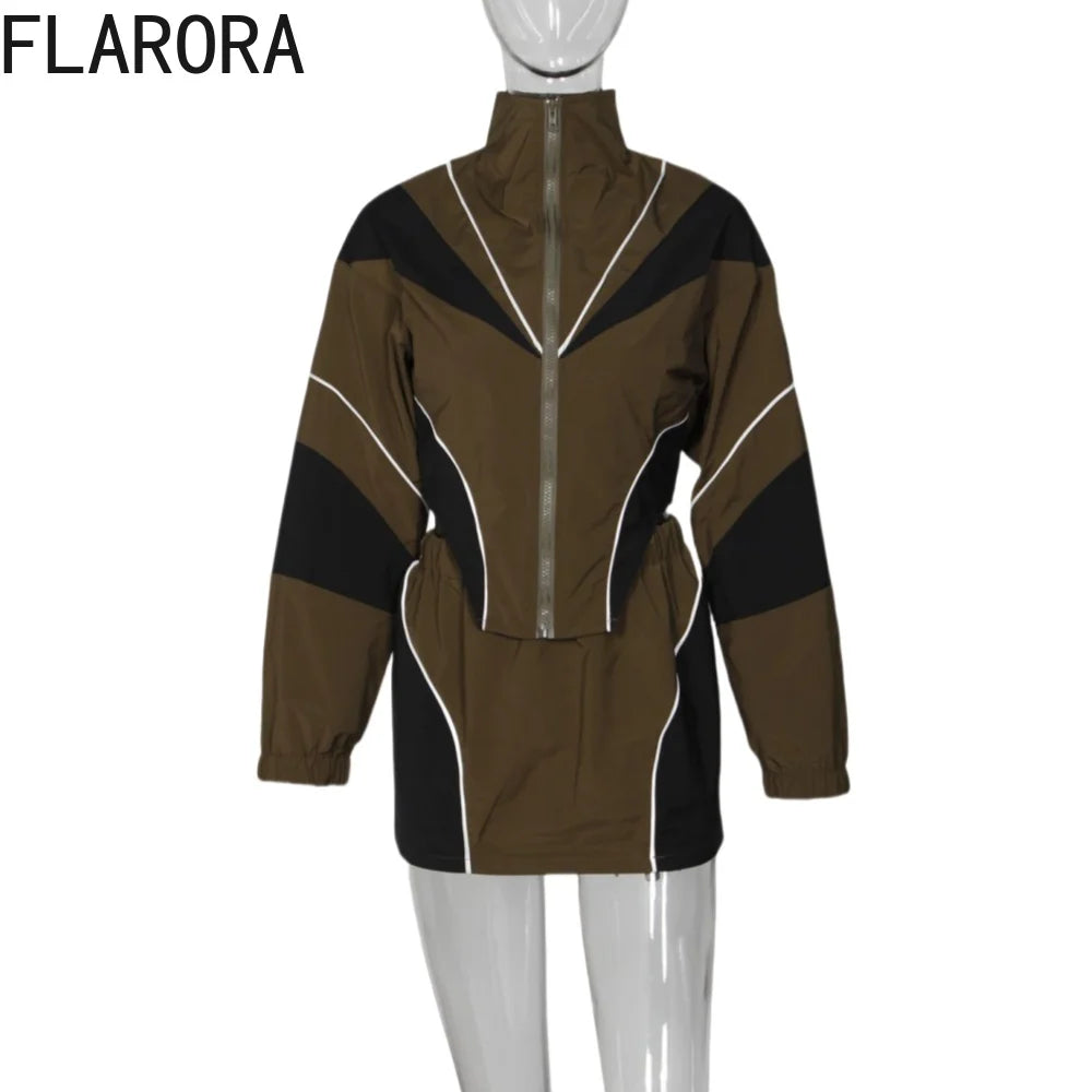 FLARORA Fashion Patchwork 2Pcs Sets Woman