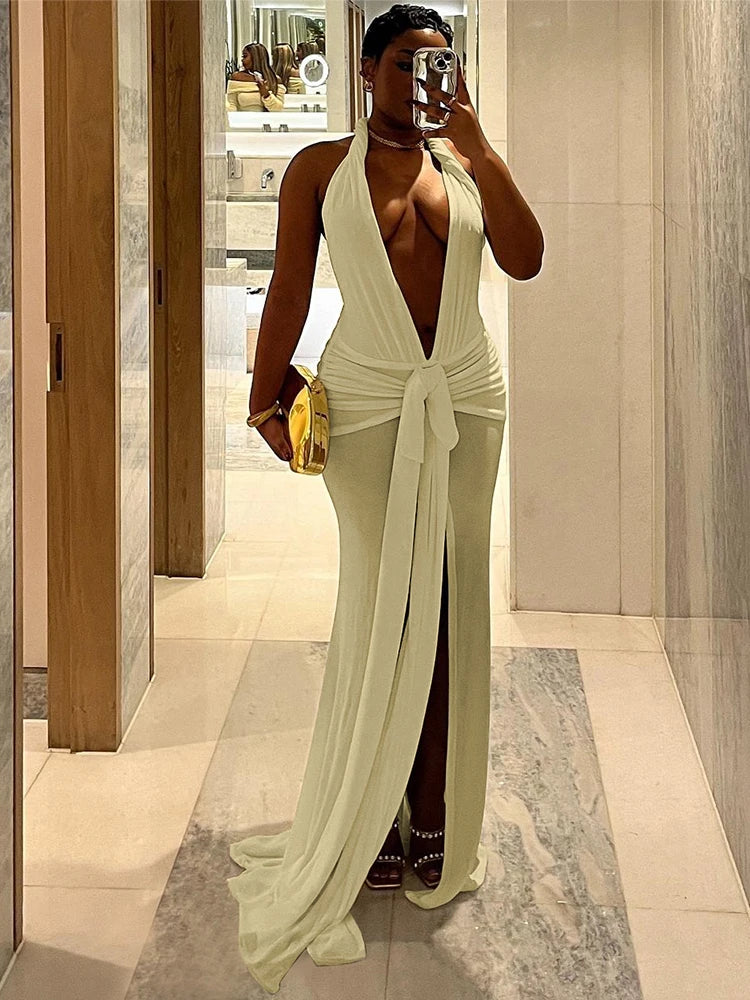 Nibber Elegant Peach Buttocks Sexy Dress Women Halter