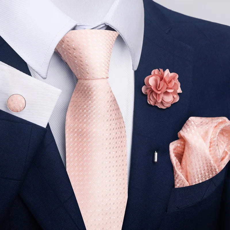Luxury Mens Ties Floral Black Gold Ties Paisley NeckTie Pocket Square Cufflinks Brooch Set Men's Wedding Party Tie