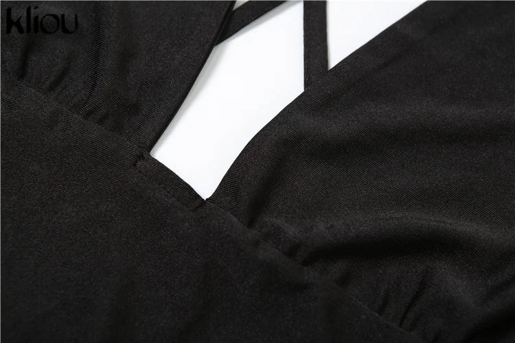 kliou Halter Bandage Jumpsuits Women 2024 Solid Simple Backless Sleeveless Deep V-neck Skinny Overalls Female Classic Streetwear