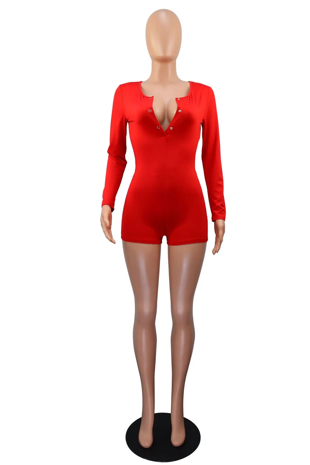 Hot Selling New Sexy V-neck Button Solid Color Jumpsuit Casual Home Wear