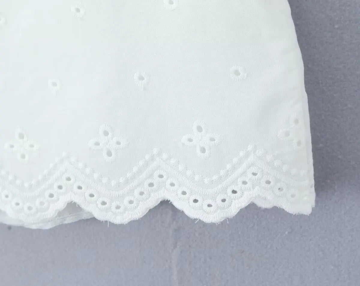KADUWAKI Sexy White Embroidery Hollow Out Lace Halter Tank Top Side Zipper Waist Package Hips A-line Skirt 2 Piece Sets Summer