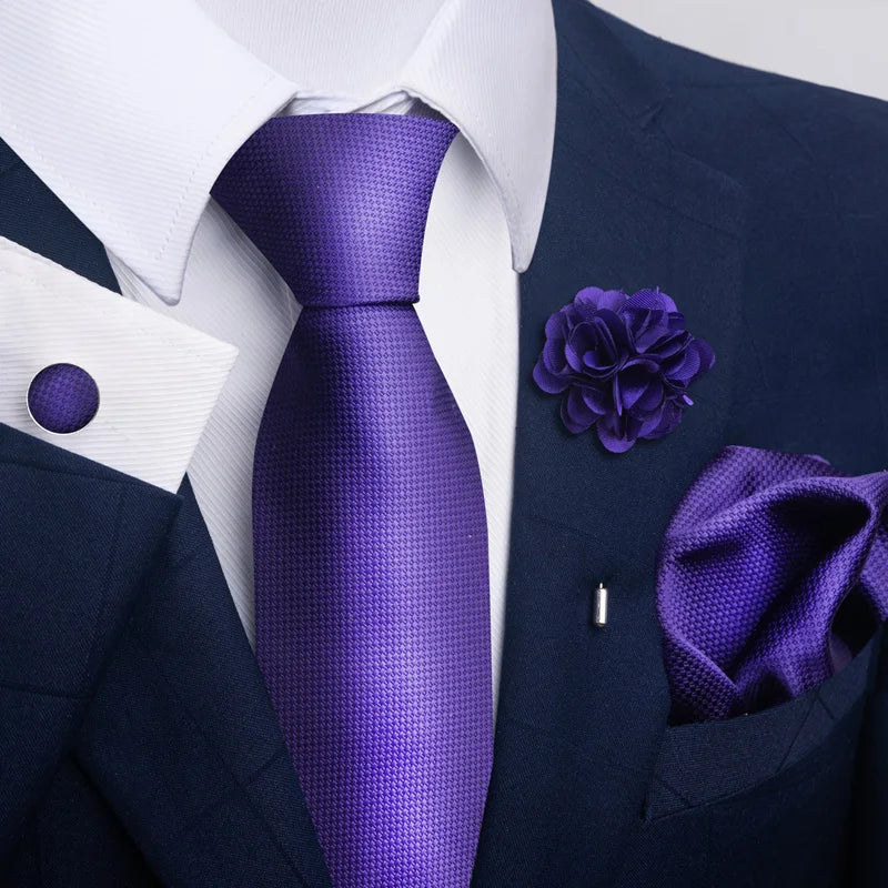 Luxury Mens Ties Floral Black Gold Ties Paisley NeckTie Pocket Square Cufflinks Brooch Set Men's Wedding Party Tie