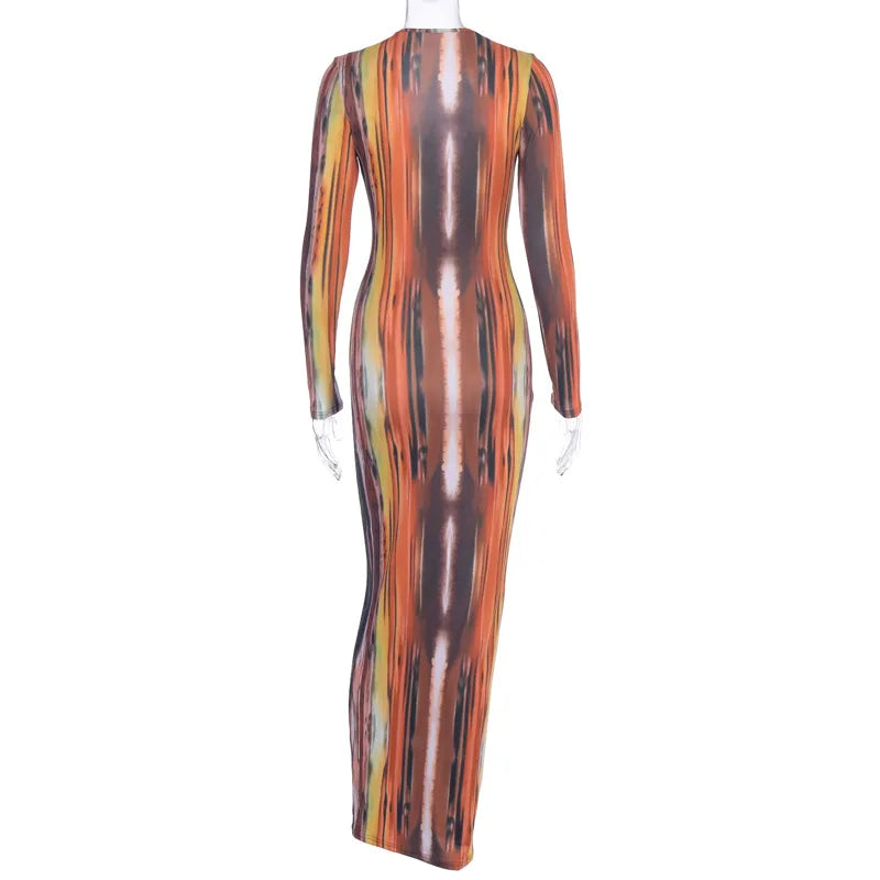 Sexy Print Maxi Dresses Ladies Elegant Bodycon Women Dress Vintage Robe Femme Party Bandage Long Dress Woman Clothes Vestidos