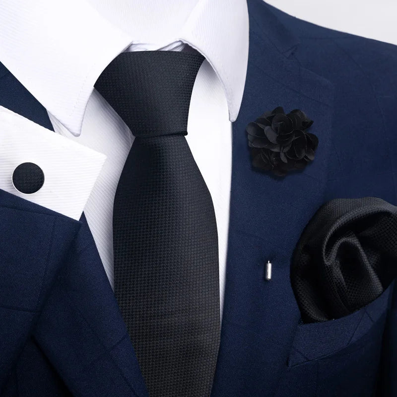 Luxury Mens Ties Floral Black Gold Ties Paisley NeckTie Pocket Square Cufflinks Brooch Set Men's Wedding Party Tie