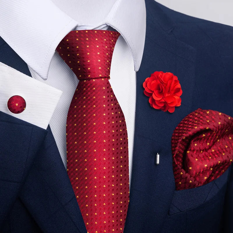 Luxury Mens Ties Floral Black Gold Ties Paisley NeckTie Pocket Square Cufflinks Brooch Set Men's Wedding Party Tie