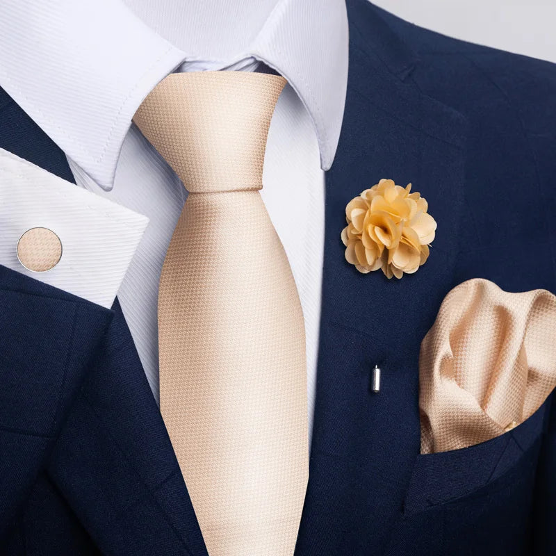 Luxury Mens Ties Floral Black Gold Ties Paisley NeckTie Pocket Square Cufflinks Brooch Set Men's Wedding Party Tie