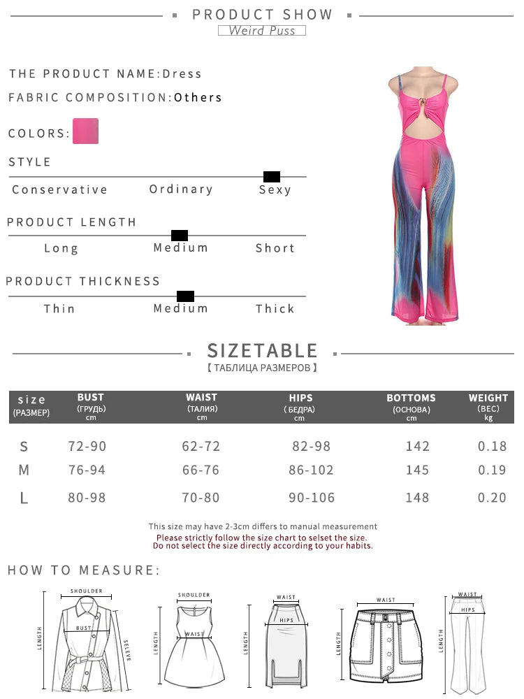 Weird Puss Colorful Print Jumpsuits Women See Through Summer Hollow Cirque Button Sleeveless Fitness Midnight Clubwear Overalls